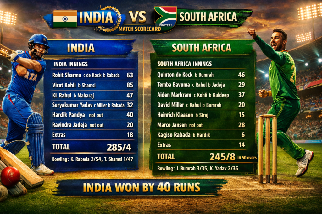 India National Cricket Team vs South Africa National Cricket Team Match Scorecard – A brief review